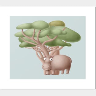 Cute hippo in safari Posters and Art